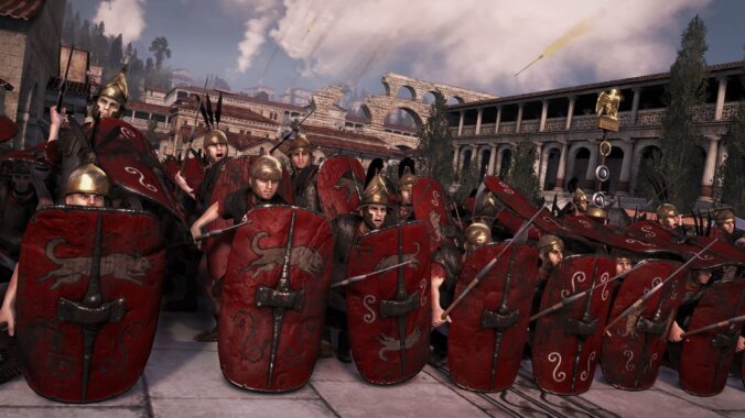 Roman soldiers in a defensive formation